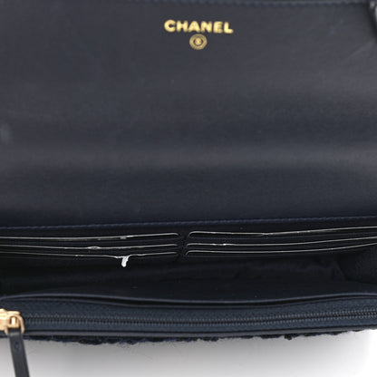Chanel Wool Tweed Lambskin Quilted Chanel 19 Wallet On Chain WOC and Coin Purse Blue Black 4 of 11