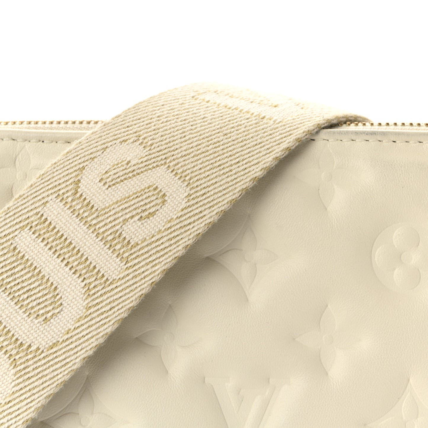 Lambskin Embossed Monogram Coussin PM Beige Cream