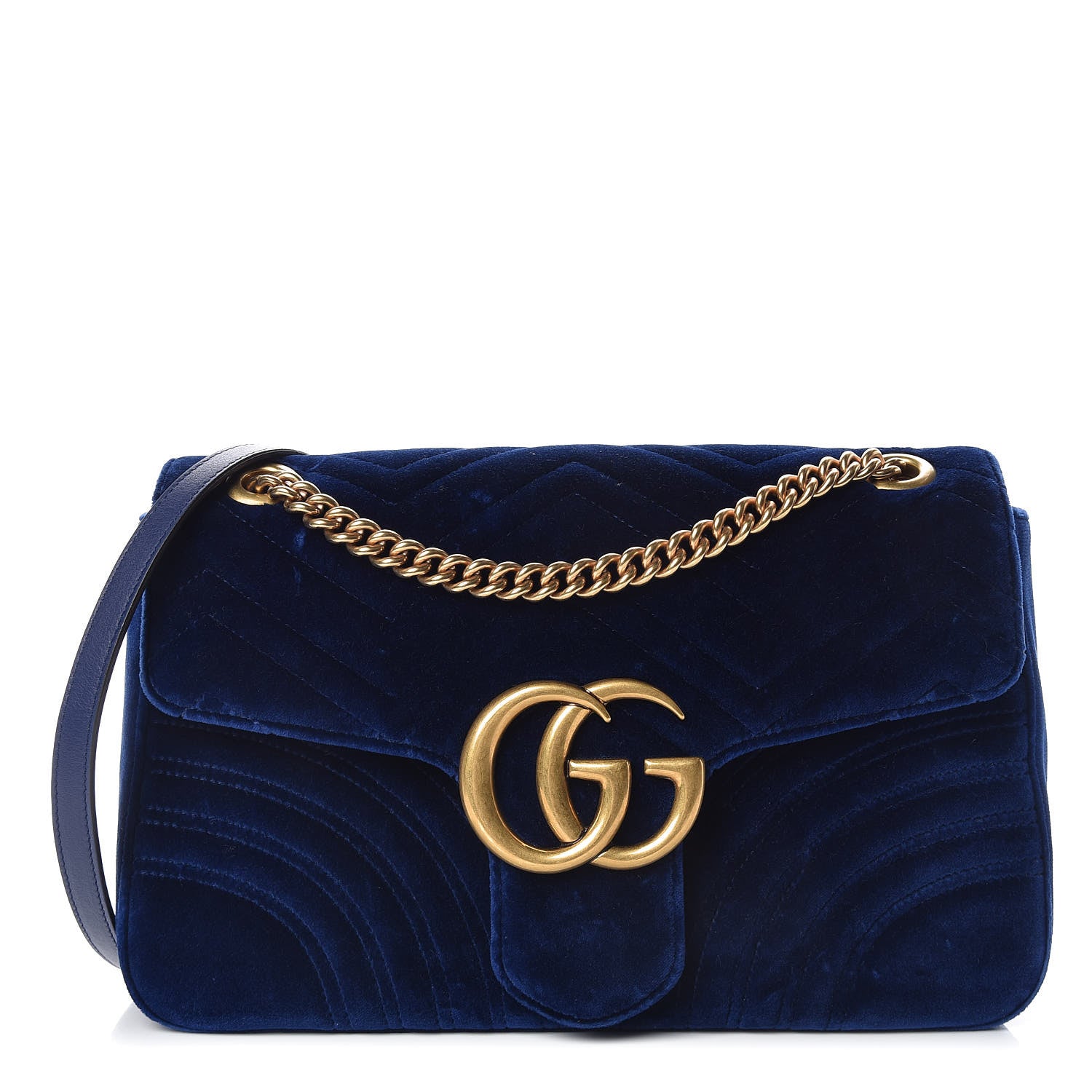 Gucci Velvet Matelasse Medium GG Marmont Shoulder Bag Cobalt Blue 1 of 9