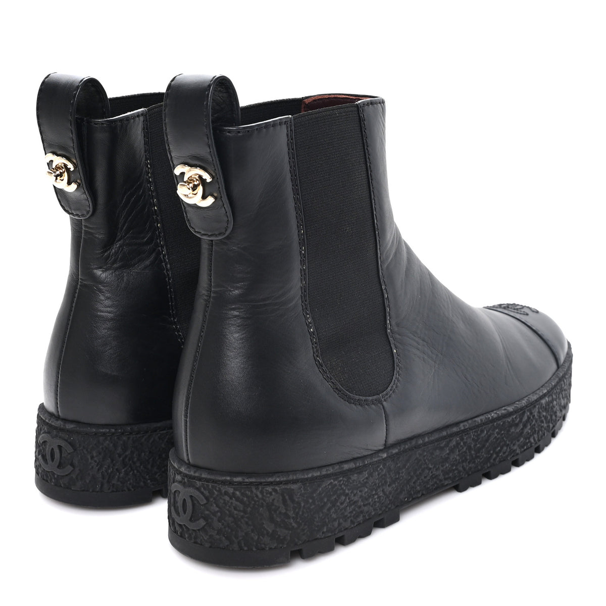 Calfskin Cap Toe CC Ankle Boots 39.5 Black