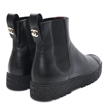 Chanel Calfskin Cap Toe CC Ankle Boots 39.5 Black 5 of 10