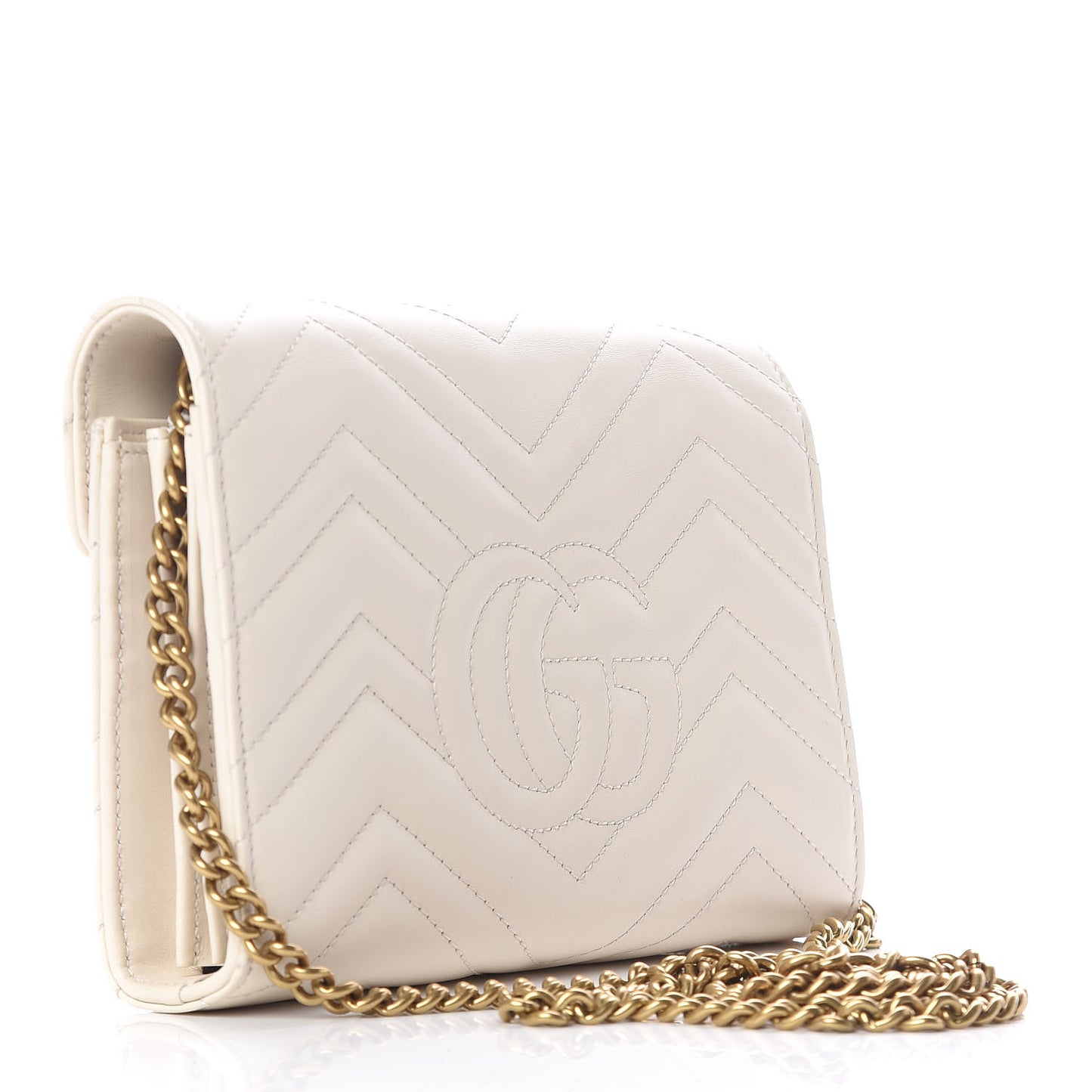 Calfskin Matelasse GG Marmont Chain Wallet Mystic White