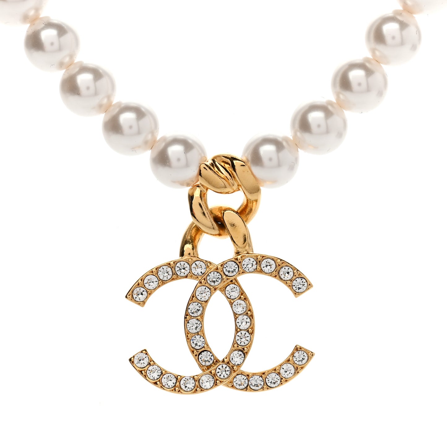 Pearl Crystal CC Short Necklace Gold