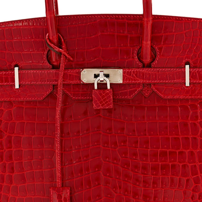 Hermes Shiny Porosus Crocodile Birkin 35 Rouge Vif 8 of 10