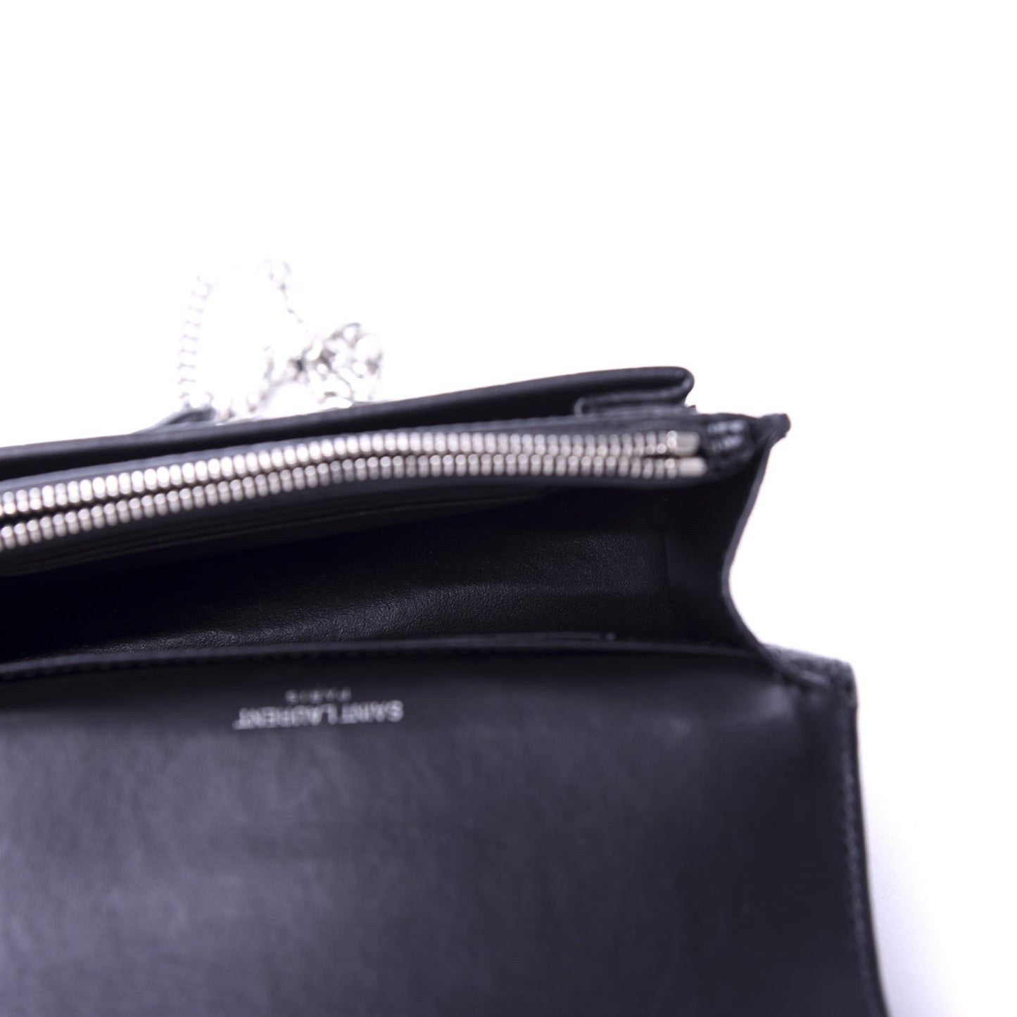 Calfskin Crocodile Embossed Monogram Sunset Chain Wallet Black
