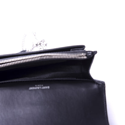 Saint Laurent Calfskin Crocodile Embossed Monogram Sunset Chain Wallet Black 5 of 10