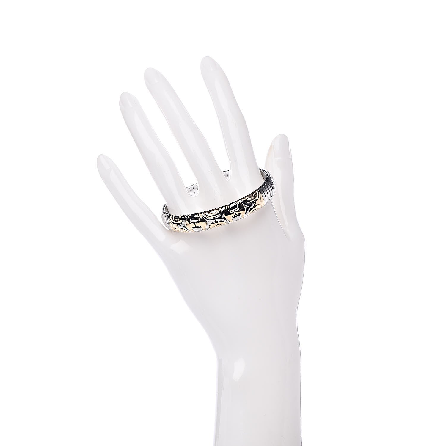 Bulgari Stainless Steel 18K Yellow Gold 10mm Parentesi Cuff Bracelet 2 of 4