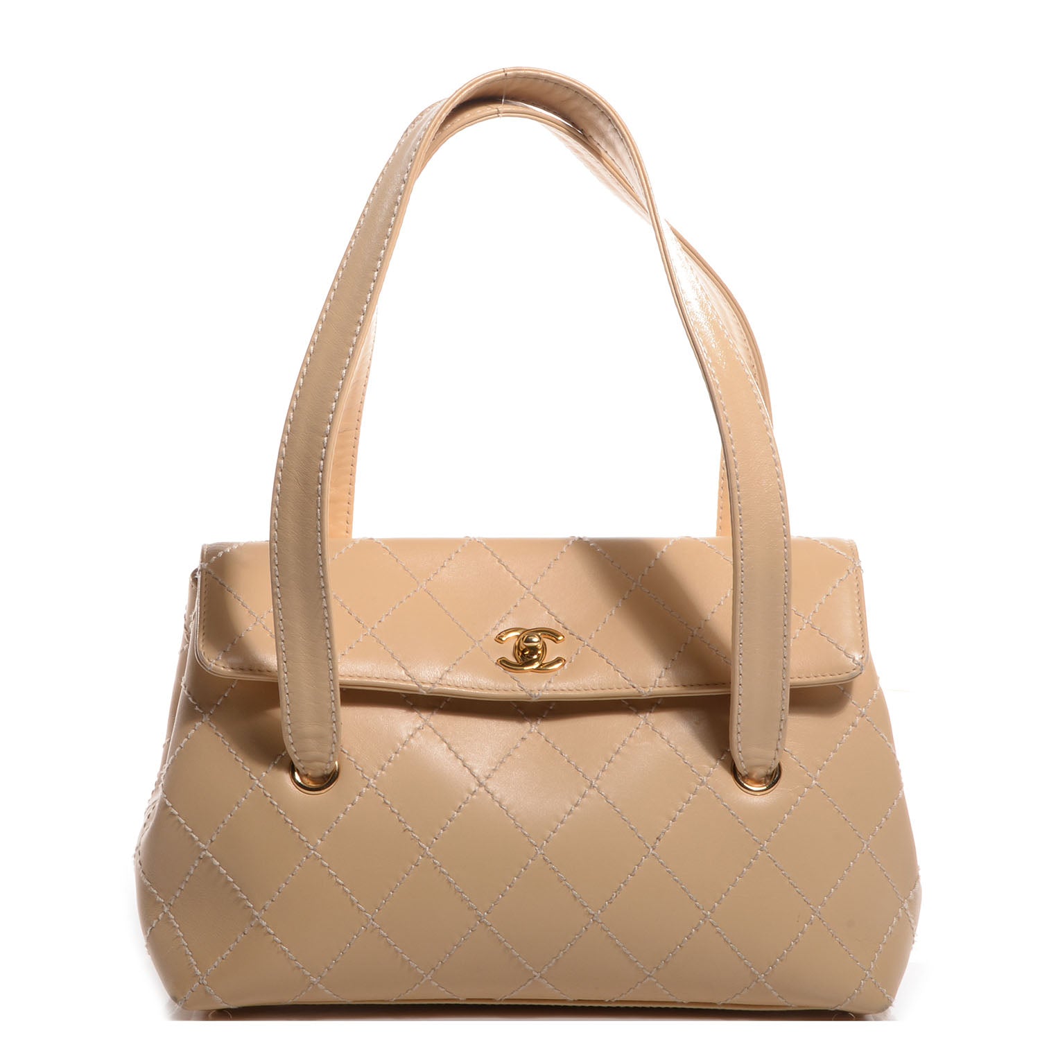 Chanel Lambskin Surpique Shoulder Bag Beige 1 of 8
