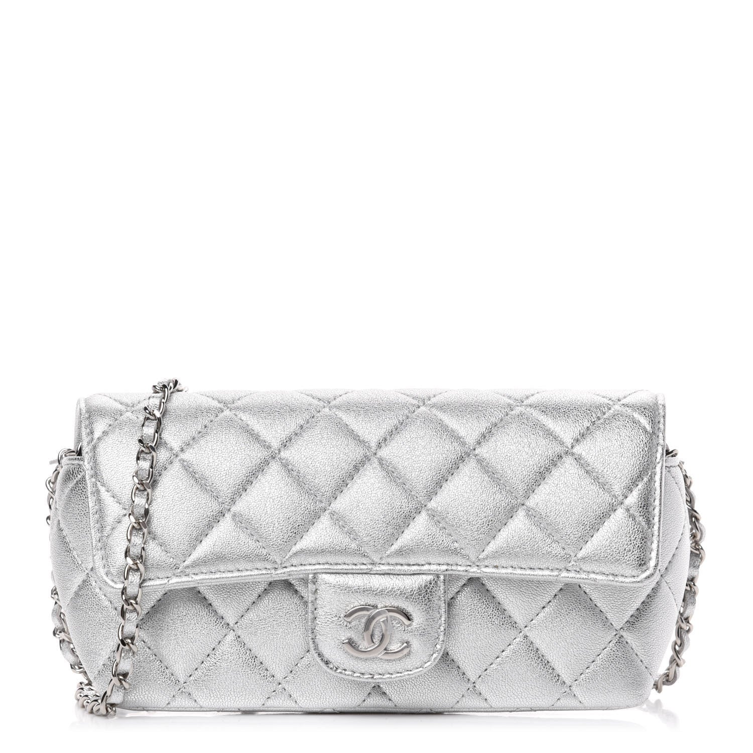 Chanel Metallic Lambskin Quilted Glasses Case With Chain Silver 1 of 12