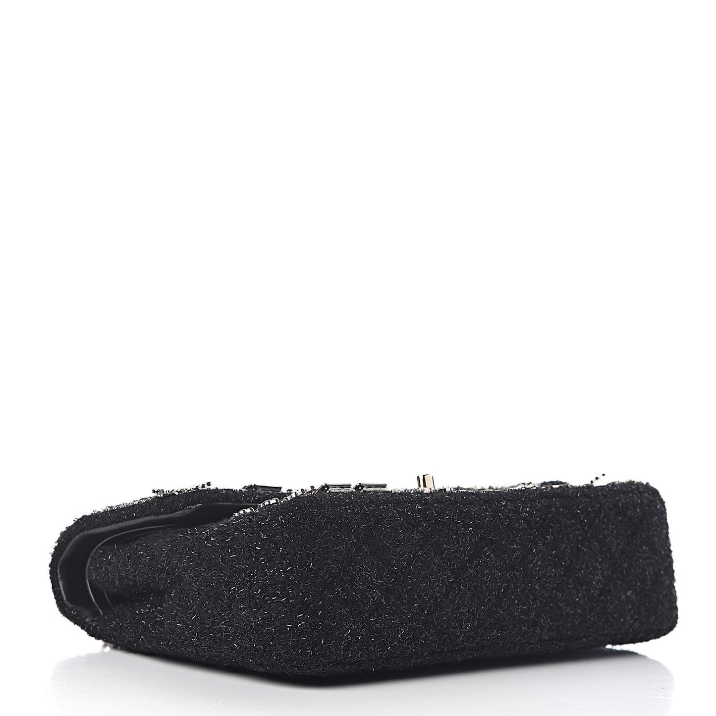 Tweed Lambskin Charms Embroidered Medium Double Flap Black