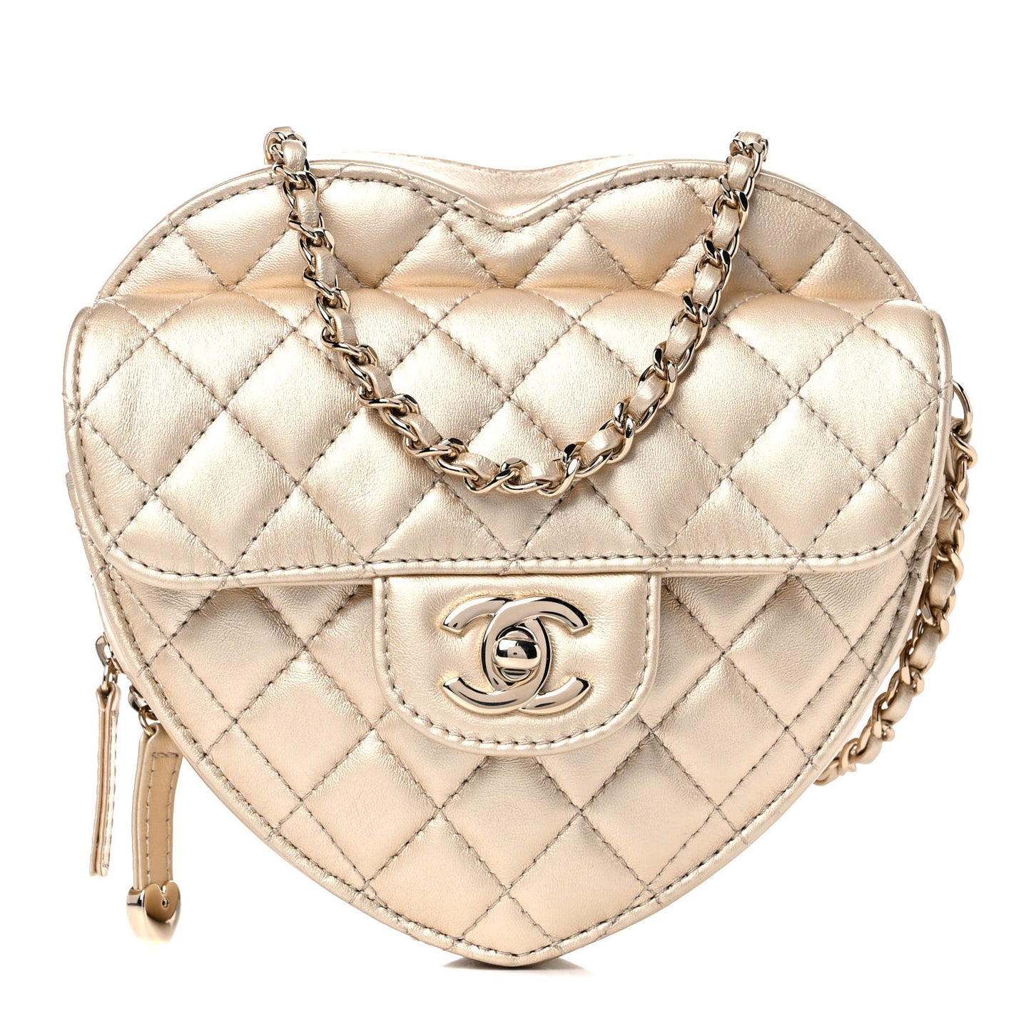 Metallic Lambskin Quilted CC In Love Heart Bag Gold