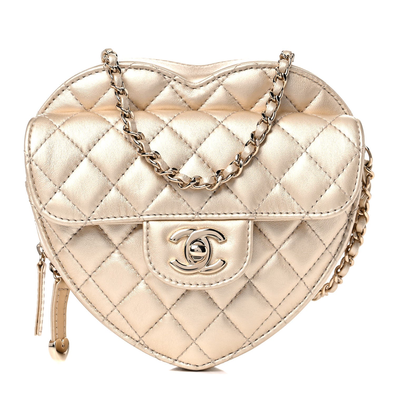Chanel Metallic Lambskin Quilted CC In Love Heart Bag Gold 1 of 10