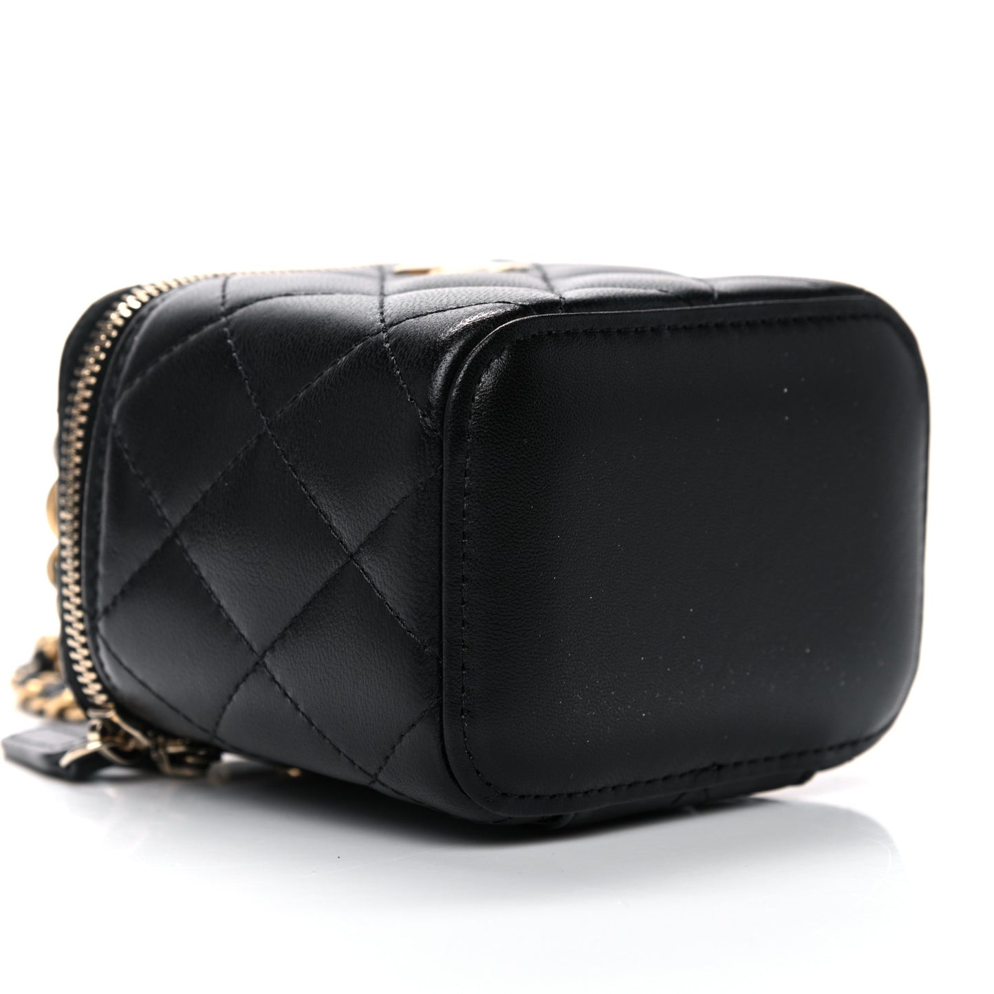 Lambskin Quilted Top Handle Mini Vanity Case With Chain Black