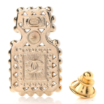 Chanel Resin Crystal Pearl Perfume Bottle CC Brooch White Gold 3 of 6