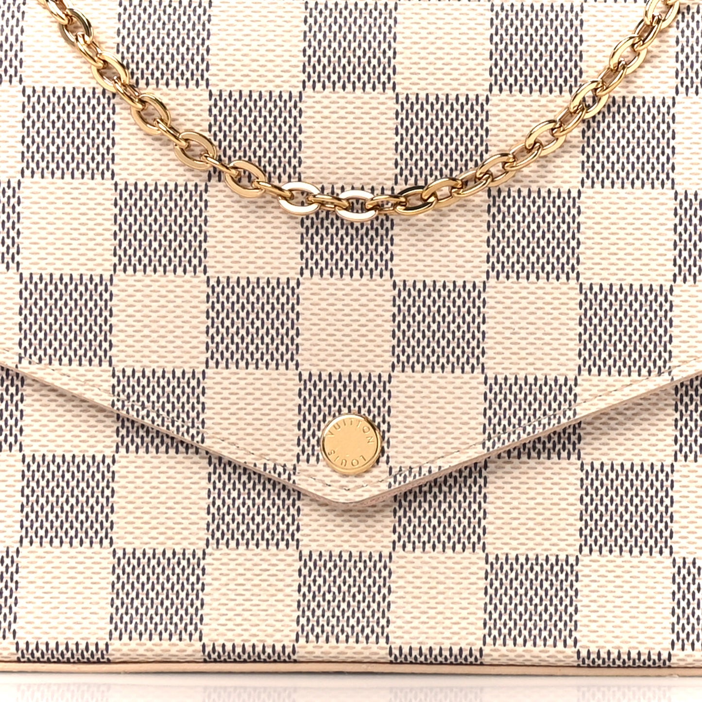 Damier Azur Pochette Felicie Chain Wallet Rose Ballerine