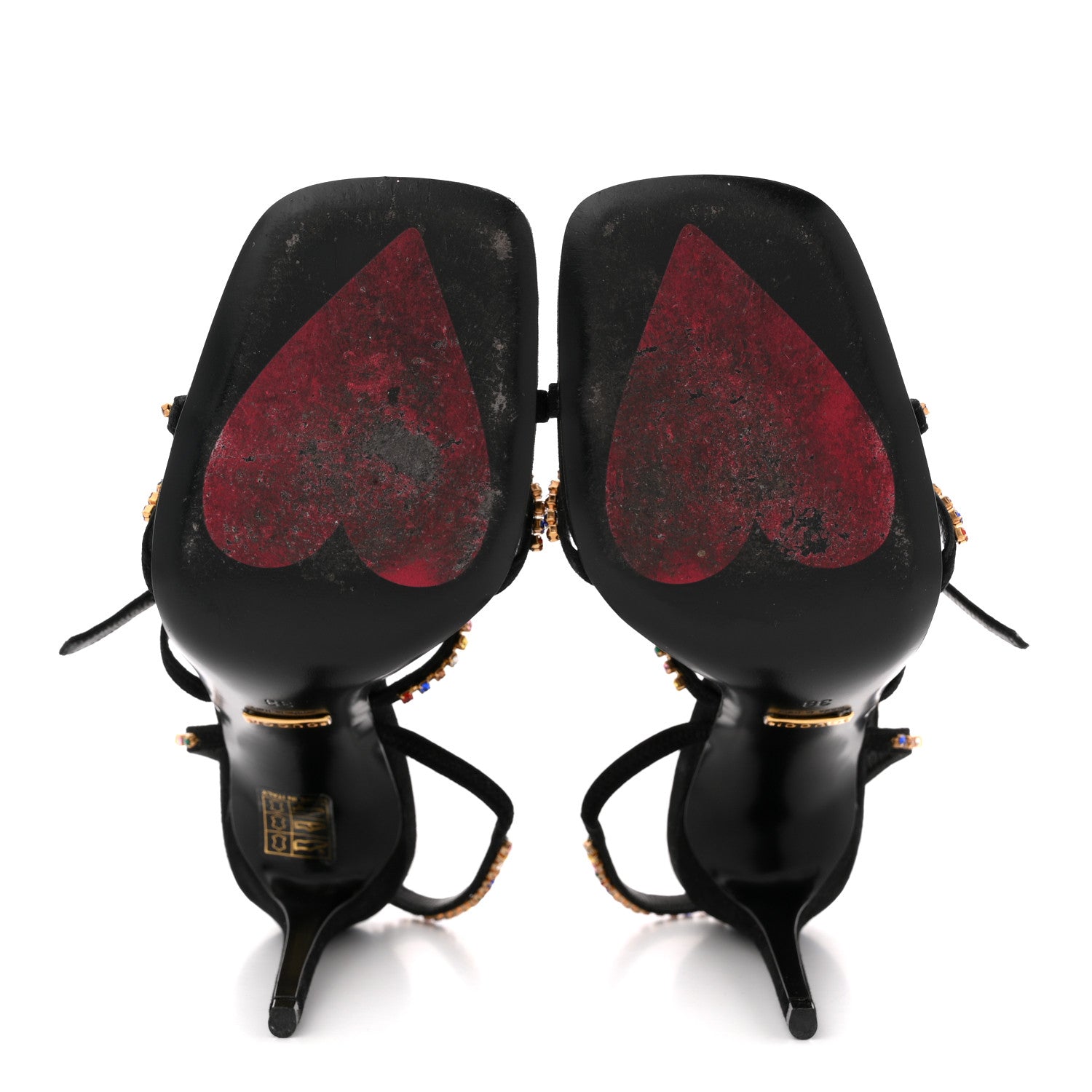 Gucci Kid Scamosciato Crystal Embellished Carmen High Heel Sandals 38 Black 6 of 9