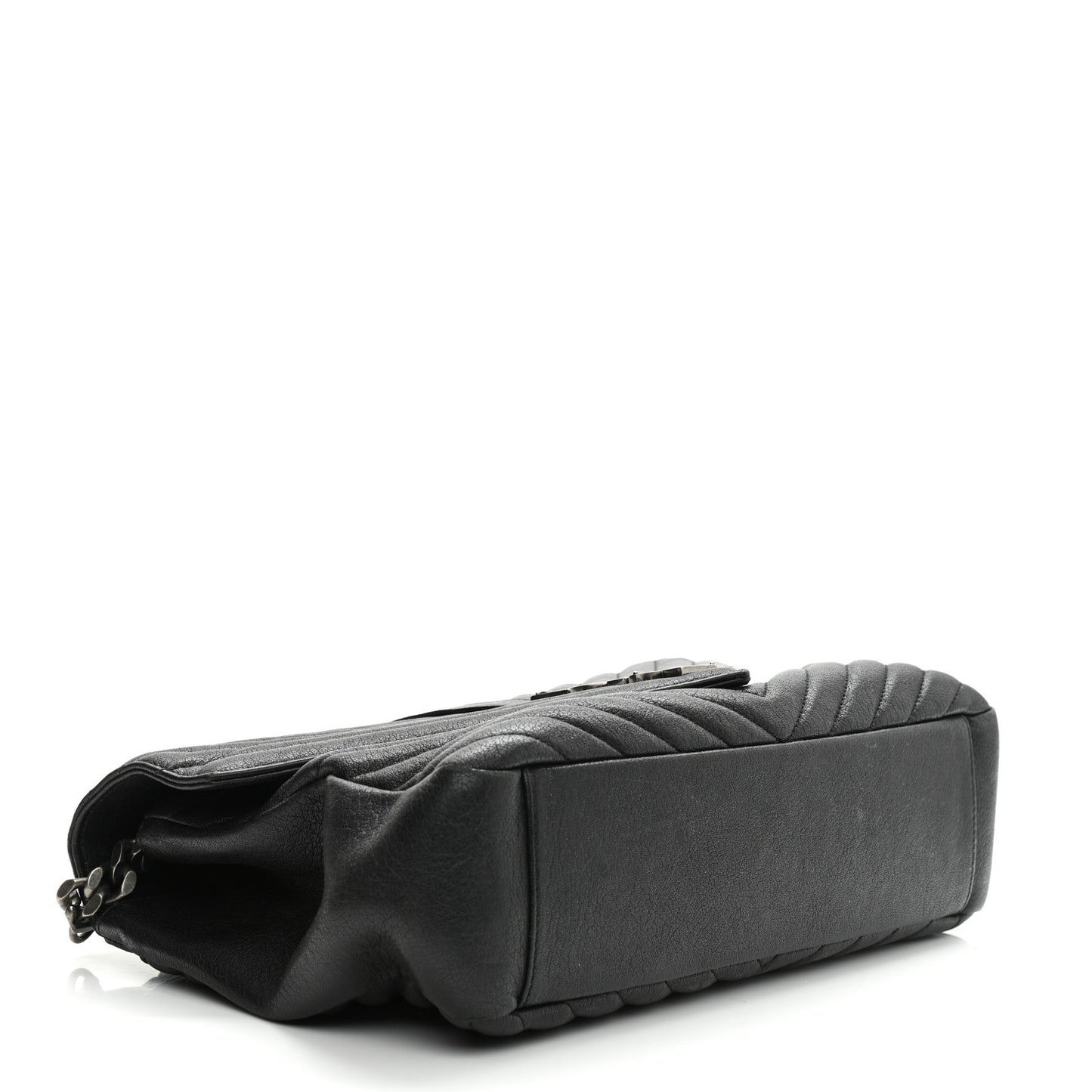 Sheepskin Matelasse Chevron Monogram Large College Satchel Black