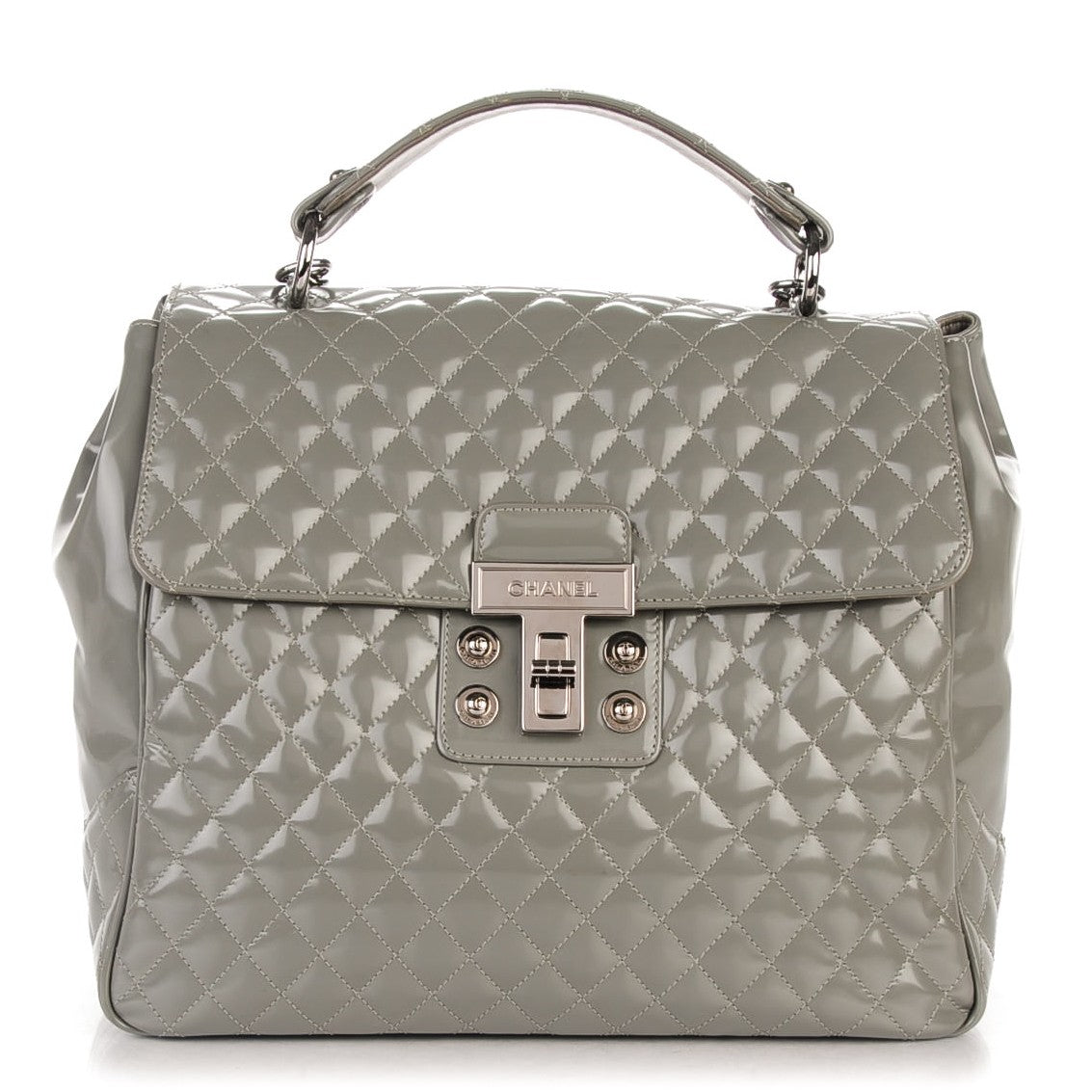Chanel Glazed Calfskin Mademoiselle Lock Kelly Flap Bag Grey 1 of 8