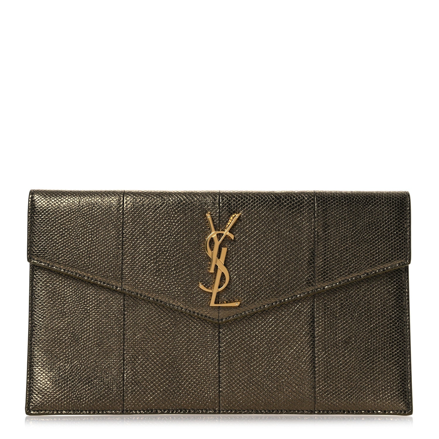 Saint Laurent Metallic Karung Uptown Monogram Pouch  Gold Military 1 of 7