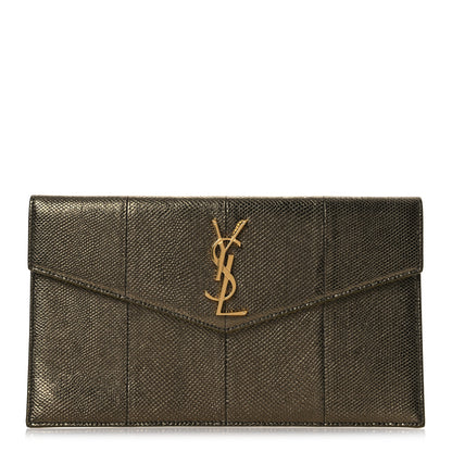 Saint Laurent Metallic Karung Uptown Monogram Pouch  Gold Military 1 of 7