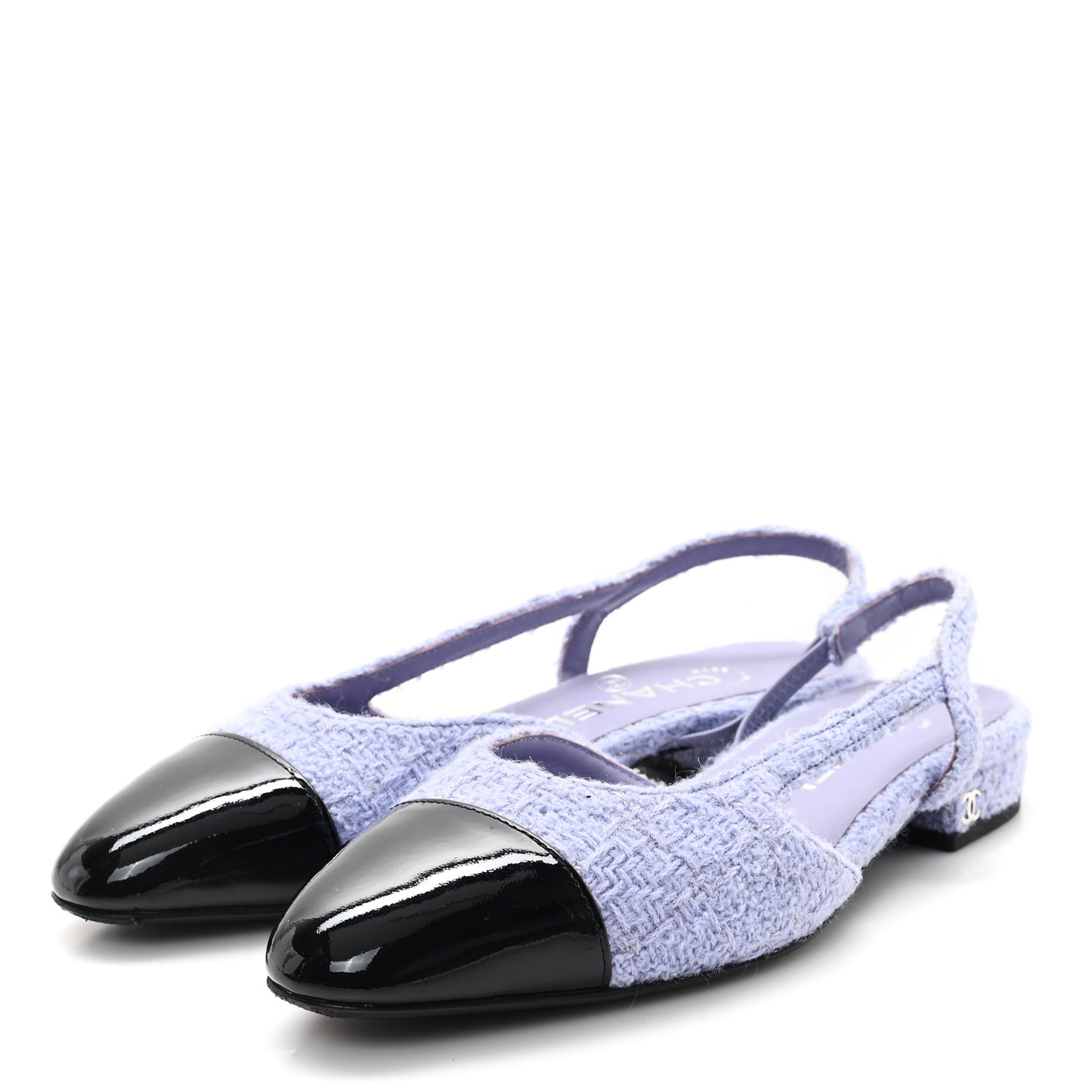 Tweed Cap Toe CC Slingback Flat 35.5 Lilac Black