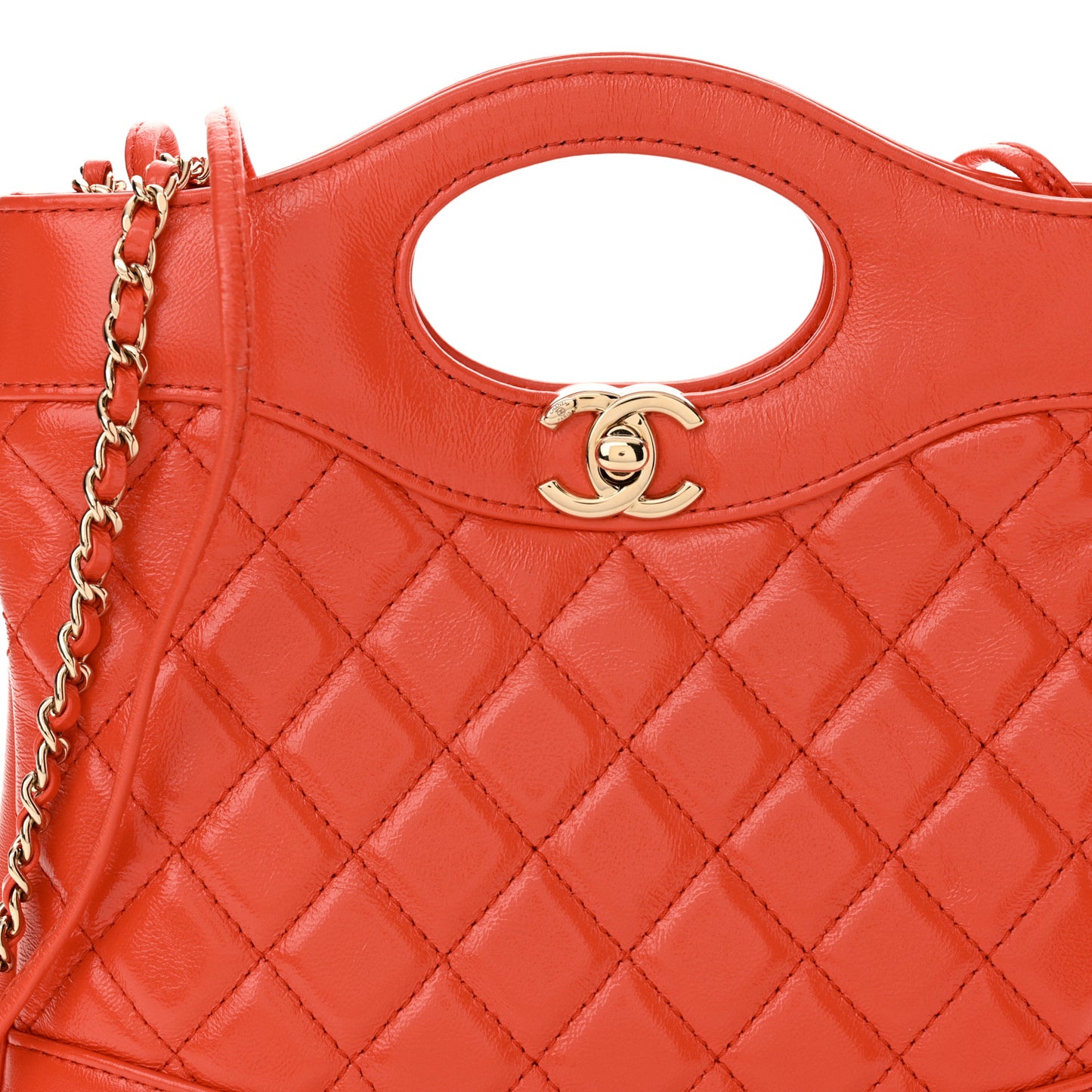 Shiny Lambskin Quilted Mini 31 Shopping Bag Orange