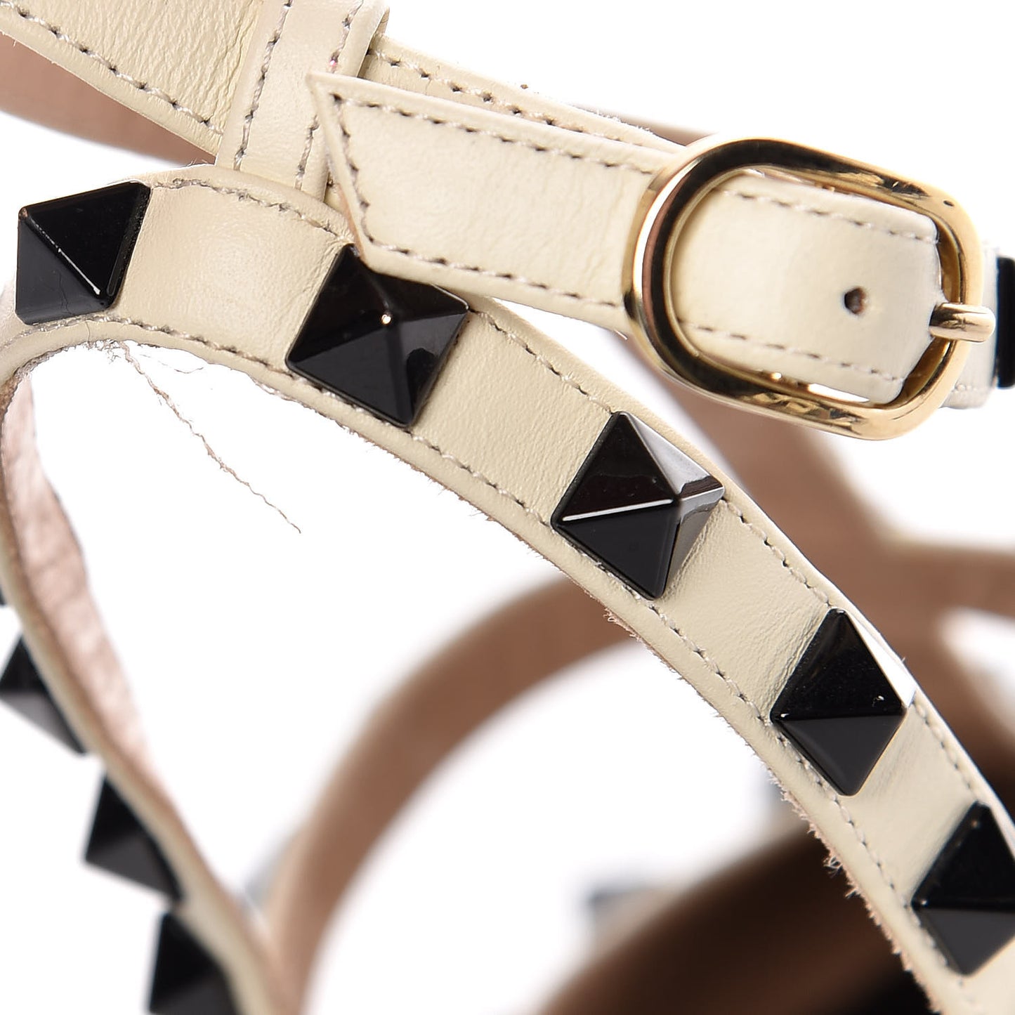 Calfskin Rockstud Ankle Strap 100mm Pumps 37.5 Black Light Ivory