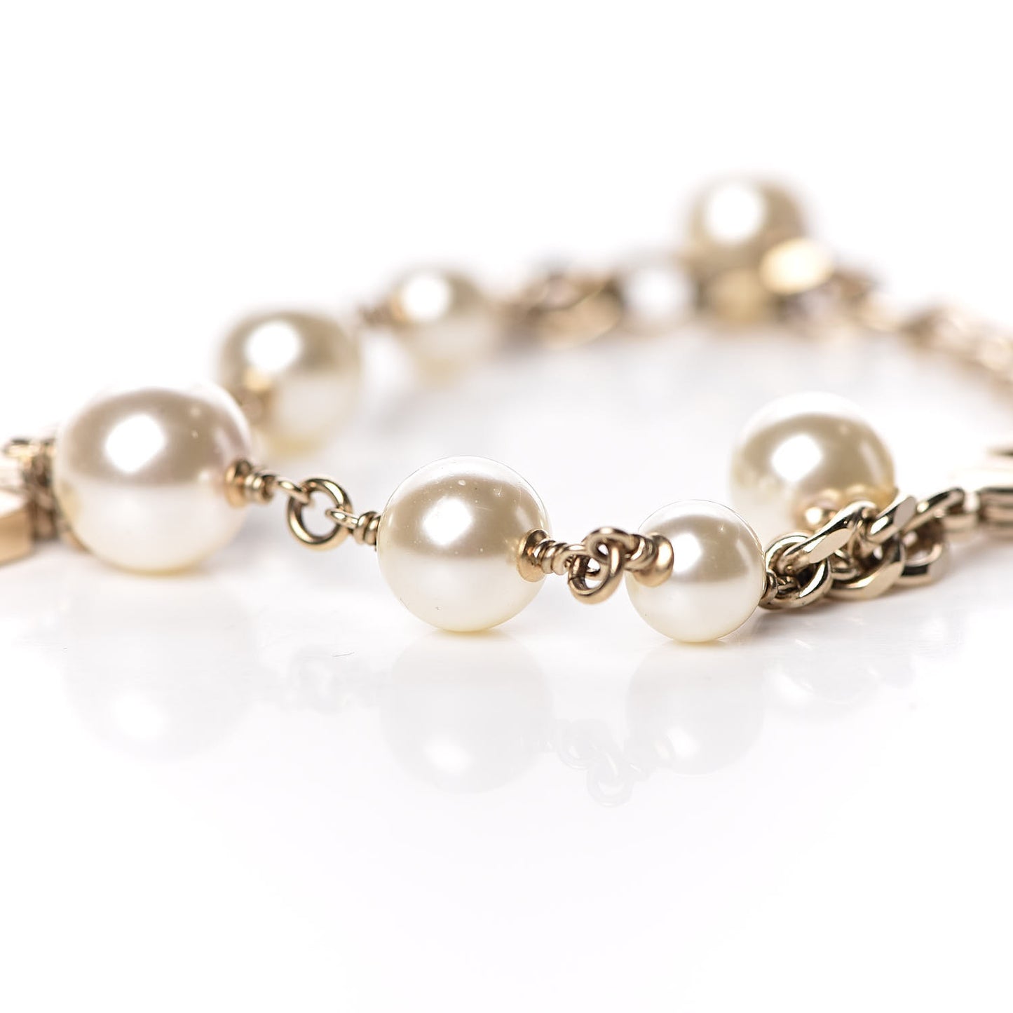 Pearl Bead CC Charm Bracelet Light Gold