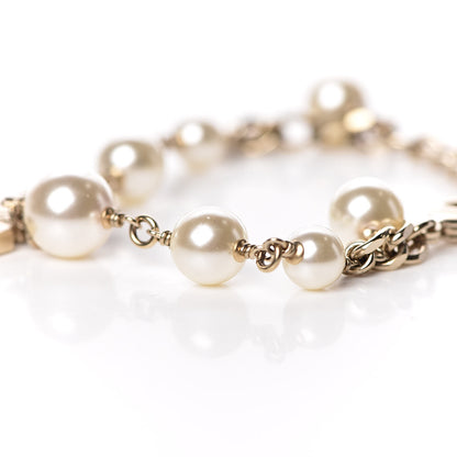 Chanel Pearl Bead CC Charm Bracelet Light Gold 4 of 6