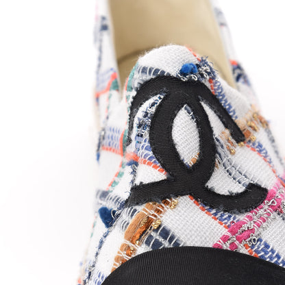 Chanel Tweed Grosgrain CC Espadrilles 38 White Blue Pink Green Black 11 of 11