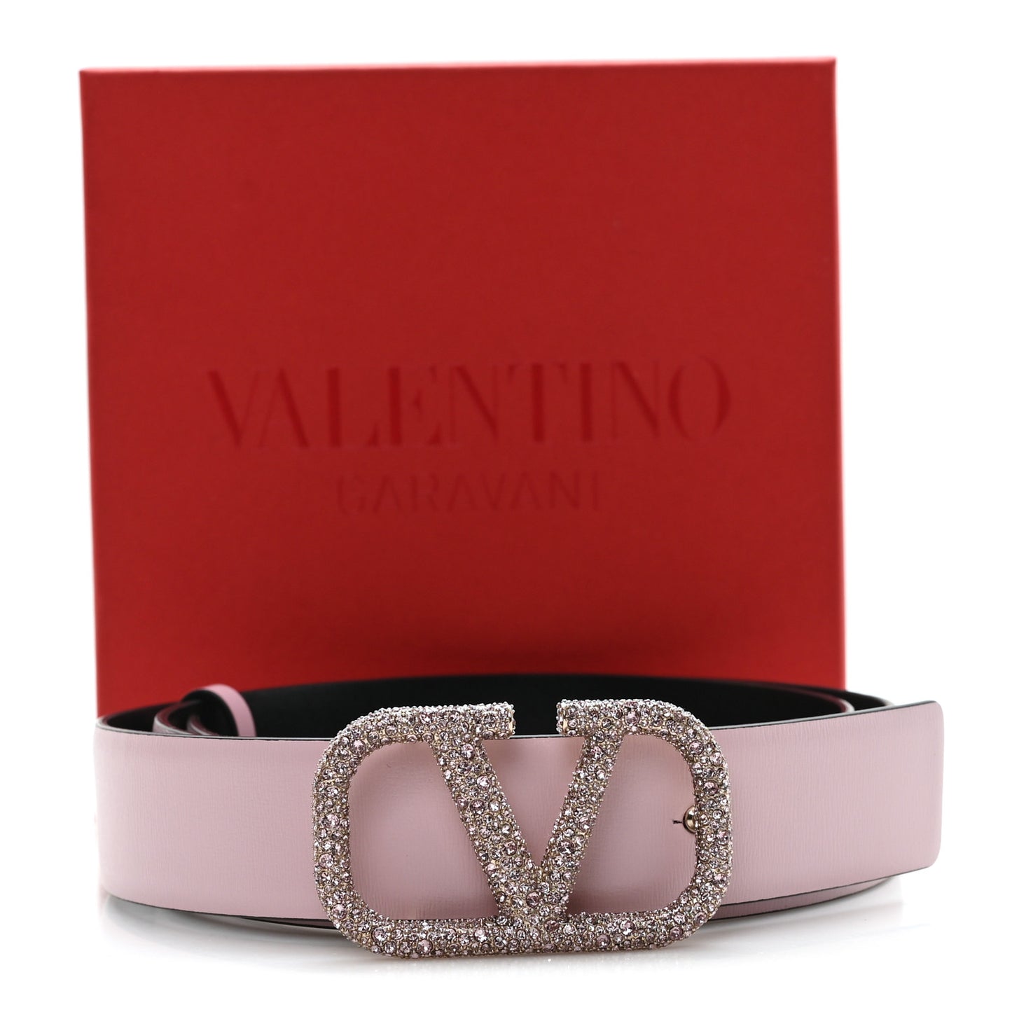 Calfskin Crystal VLogo 40mm Belt 85 34 Pink Black