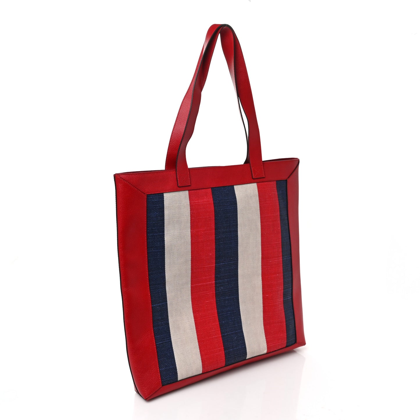 Canvas Calfskin Sylvie Stripe Logo Mens Tote Red White Blue