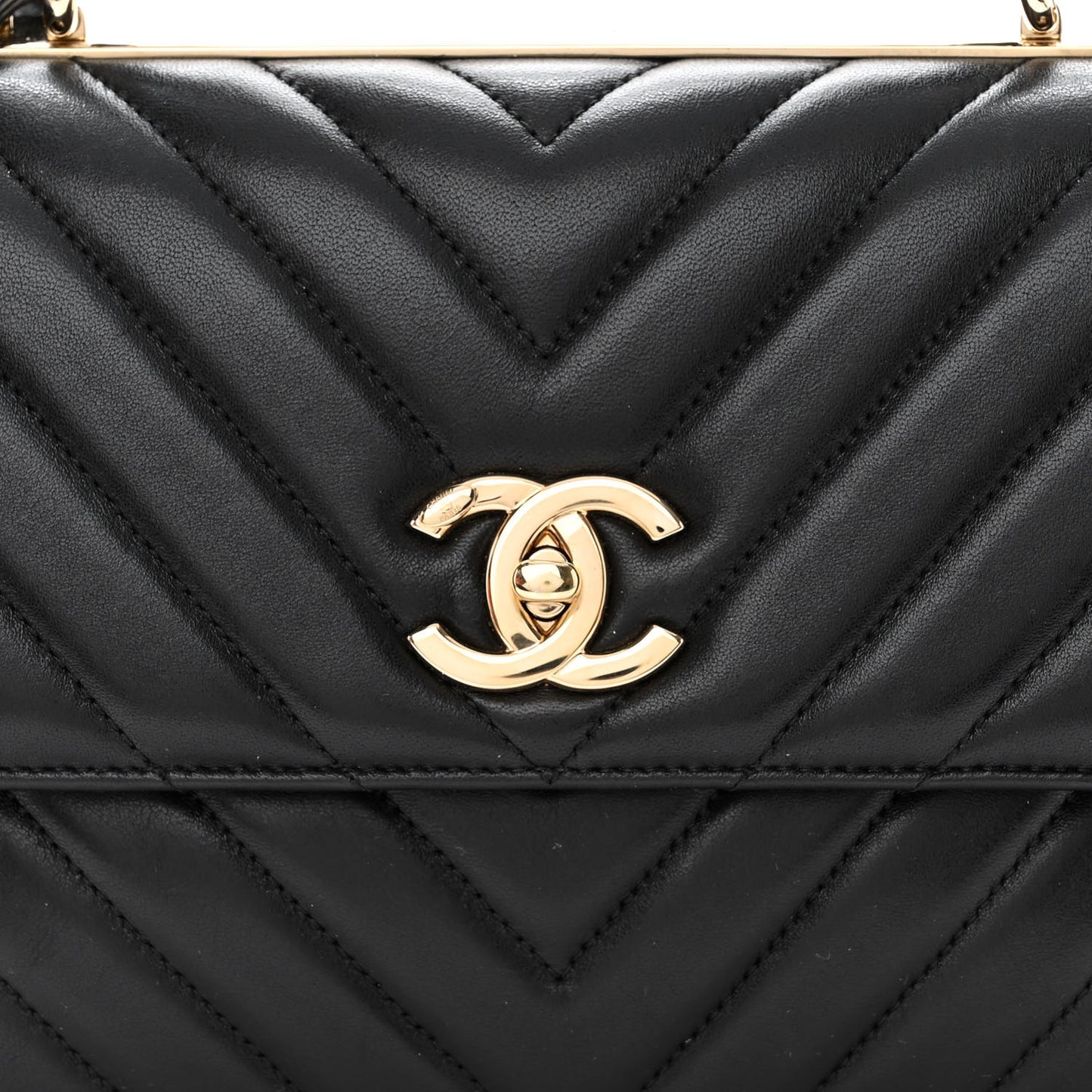 Lambskin Chevron Quilted Small Trendy CC Dual Handle Flap Bag Black