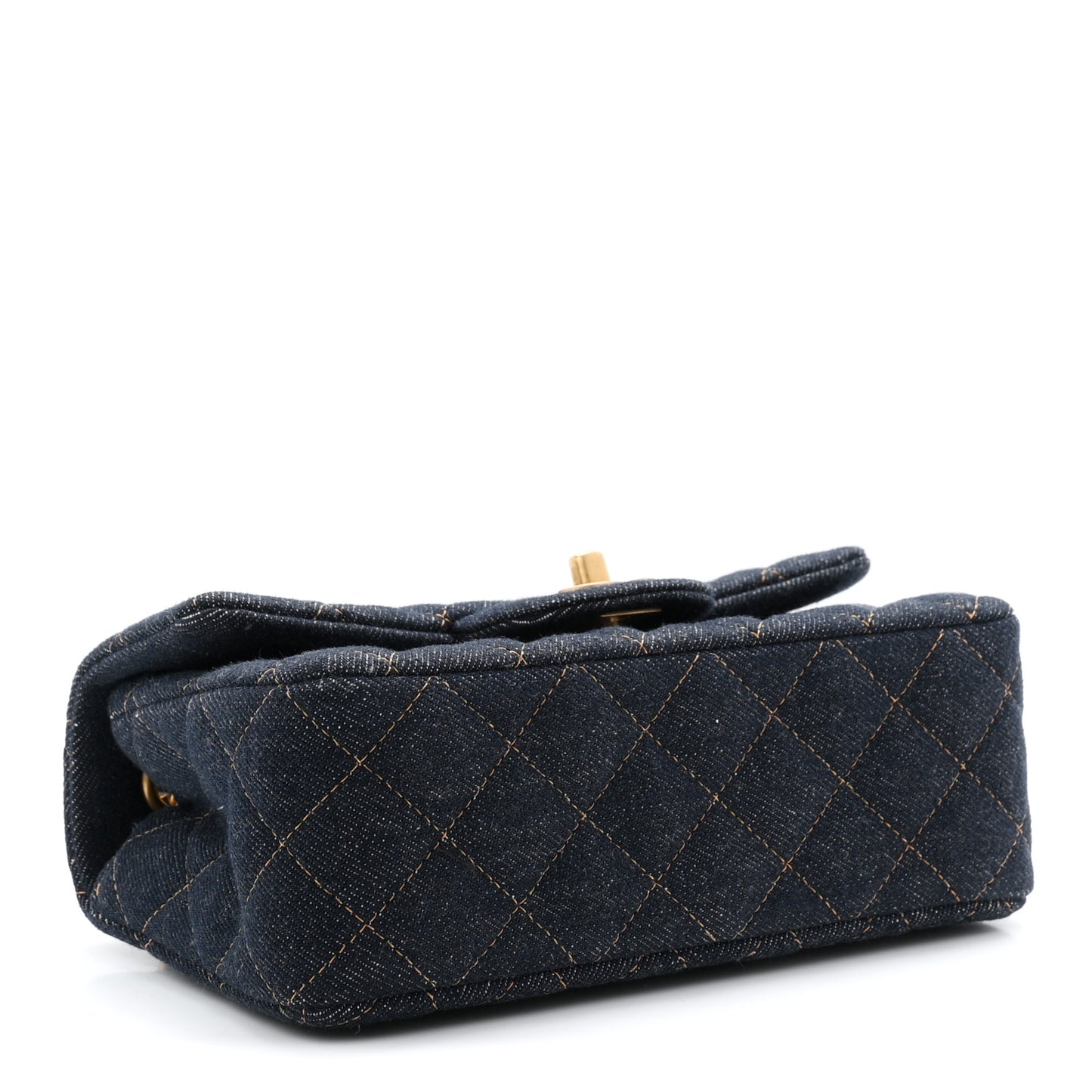 Denim Quilted Mini Rectangular Flap Dark Blue