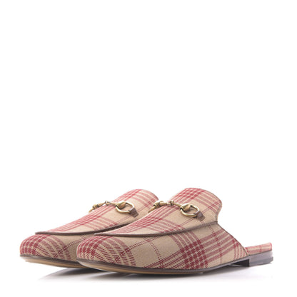 Gucci Canvas Tartan Mens Princetown Slippers 8.5 Camel Red Cuir 3 of 11