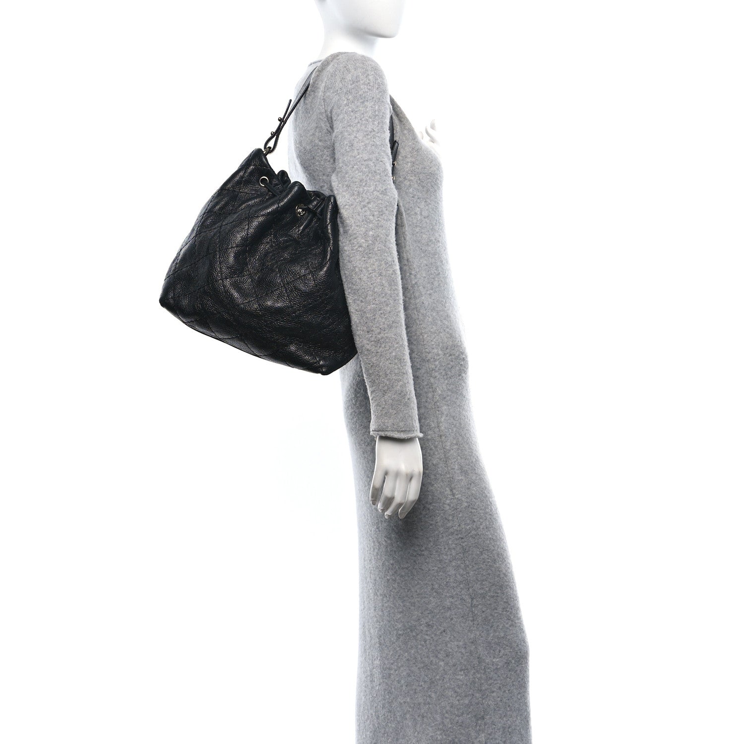 Chanel Glazed Calfskin On The Road Drawstring Tote Black 2 of 10