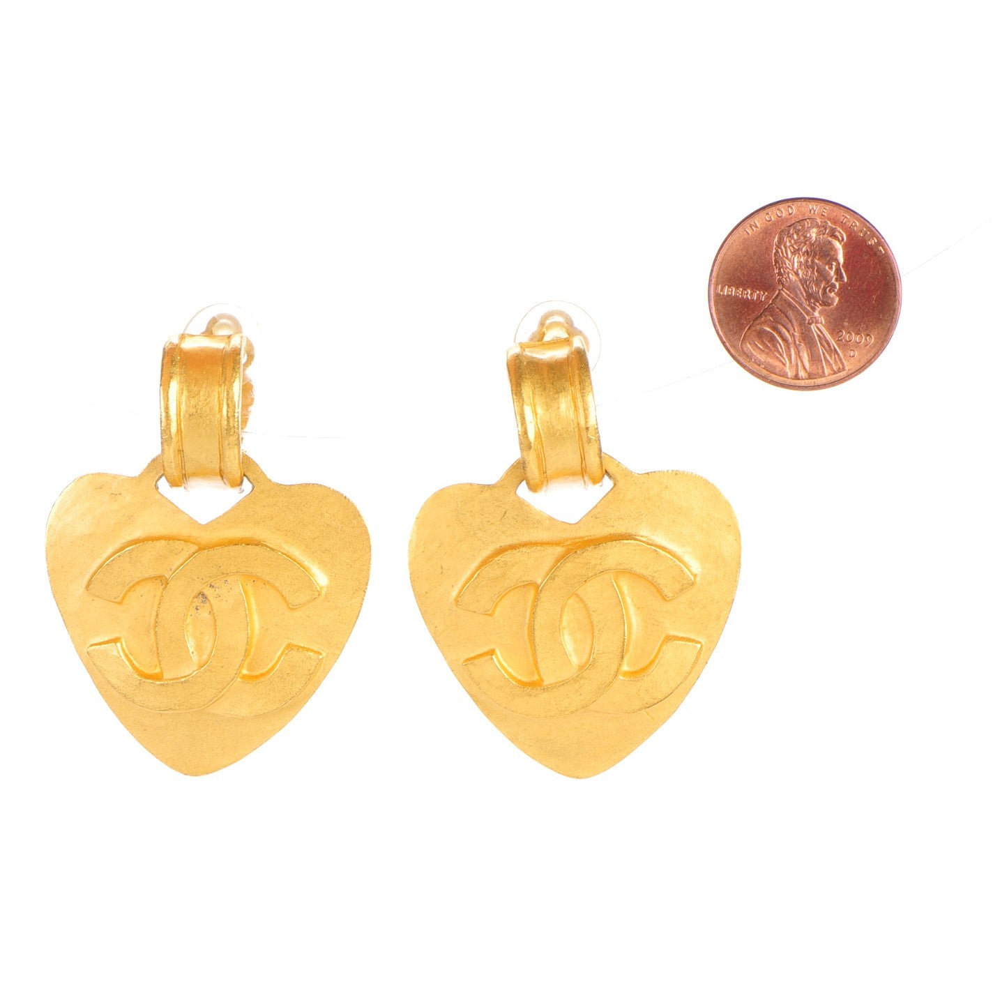 Chanel CC Heart Drop Clip On Earrings Gold 2 of 5