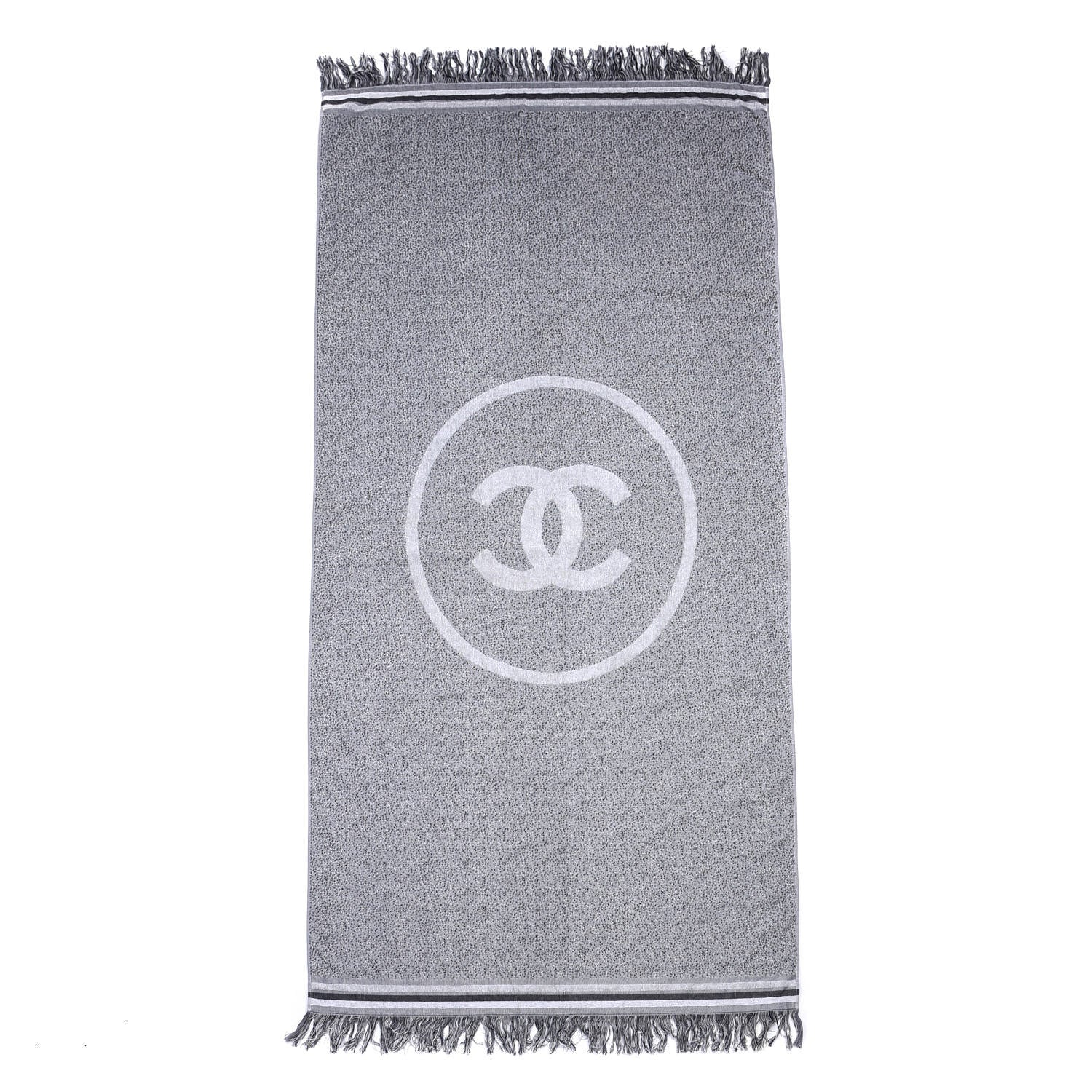 Chanel Terry Cotton CC Beach Towel Grey Black 1 of 3