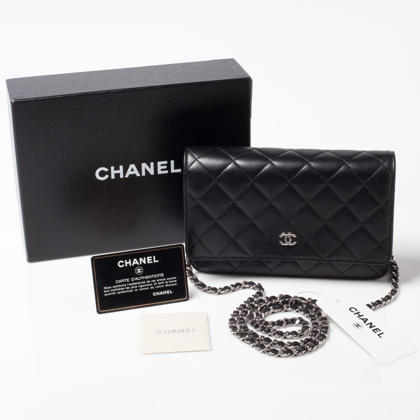 Lambskin Quilted Wallet On Chain WOC Black