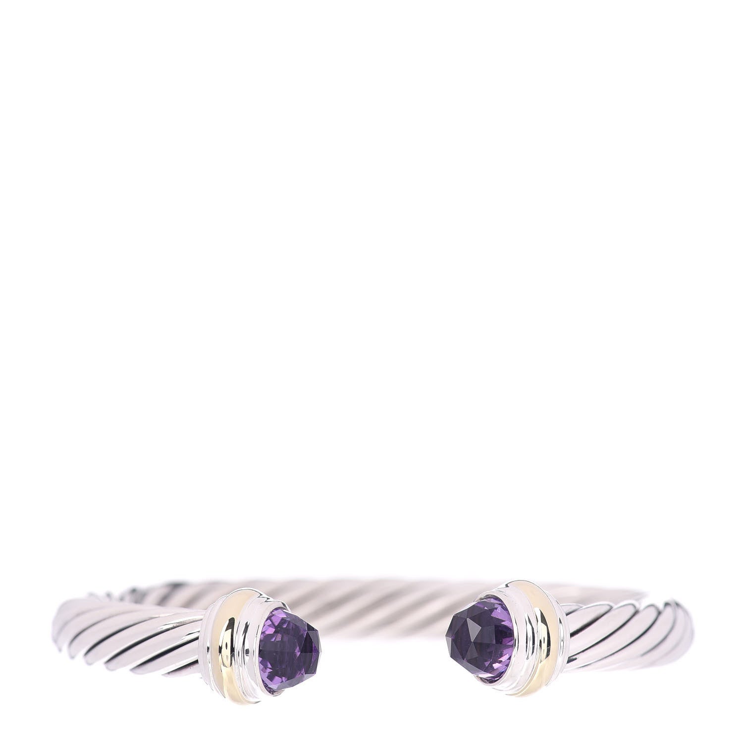 David Yurman Sterling Silver 14K Yellow Gold Amethyst 7mm Cable Classics Bracelet 1 of 4