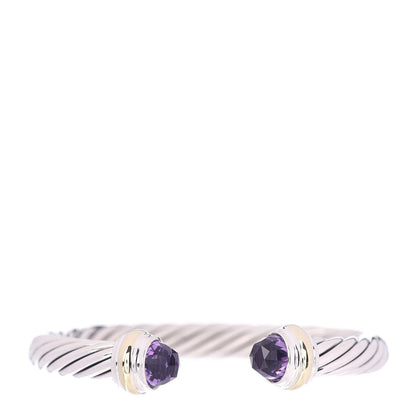 David Yurman Sterling Silver 14K Yellow Gold Amethyst 7mm Cable Classics Bracelet 1 of 4