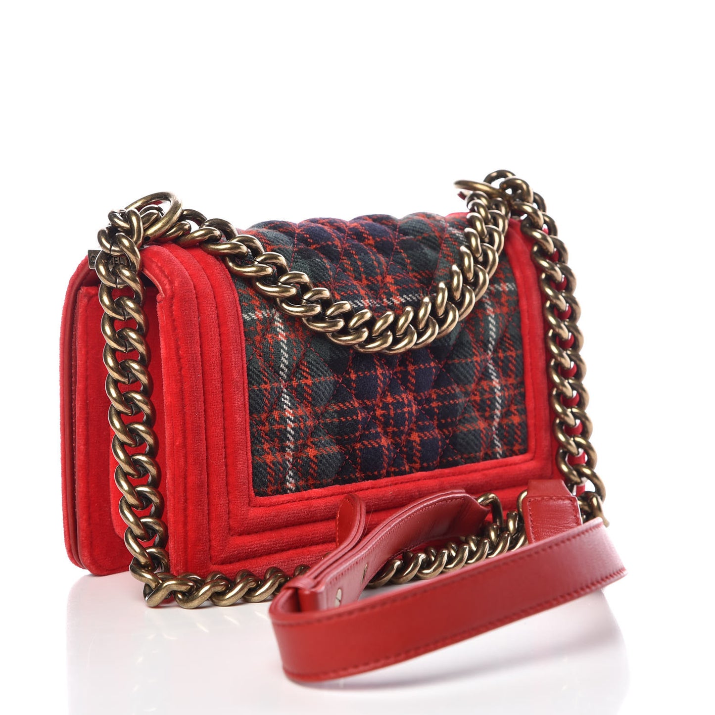 Velvet Plaid Tartan Small Boy Flap Red