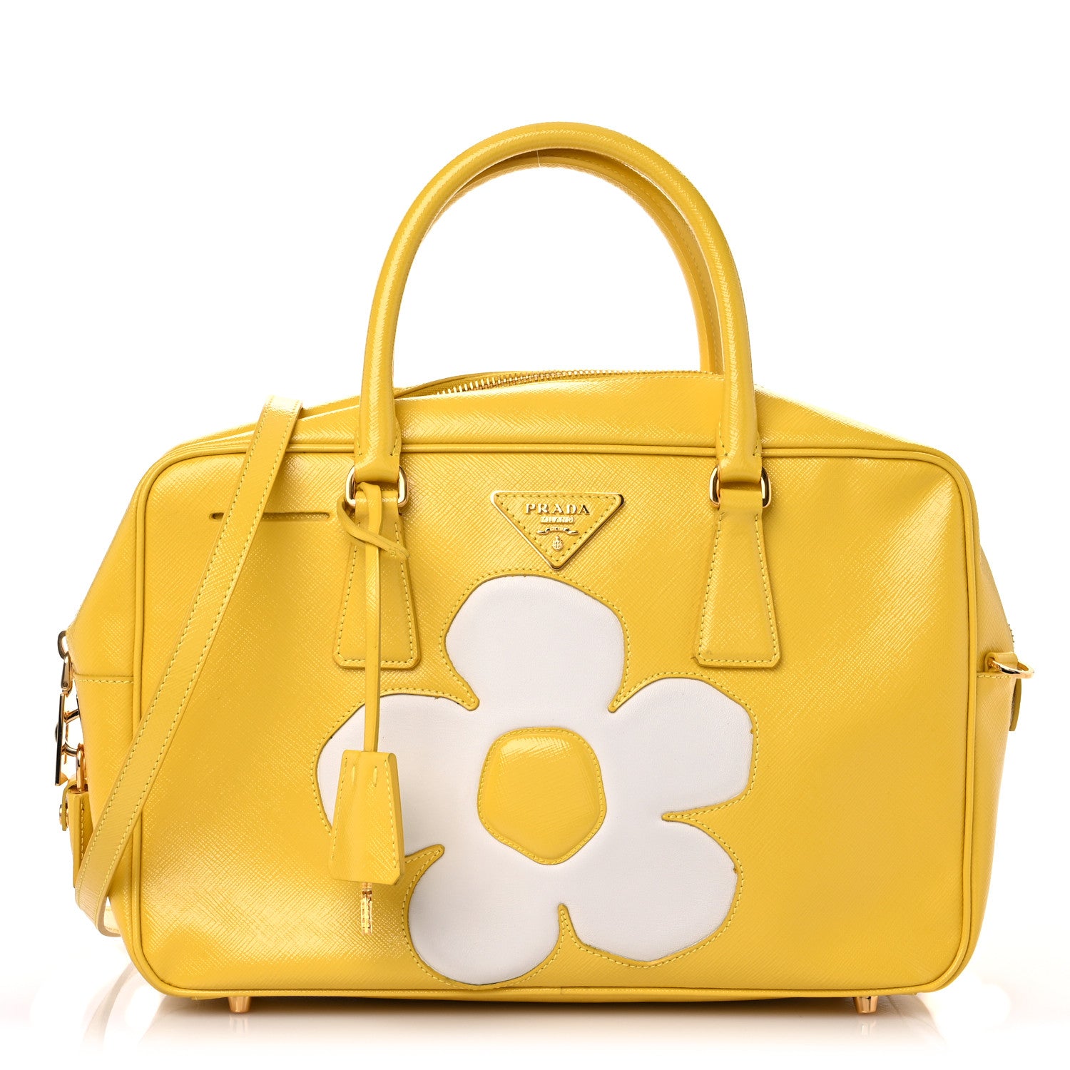 Prada Saffiano Vernice Floral Bauletto Bag Girasole 1 of 9