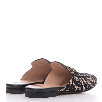 Gucci Lace Malaga Kid Womens Princetown Slippers 36.5 Black Skin Rose 4 of 9