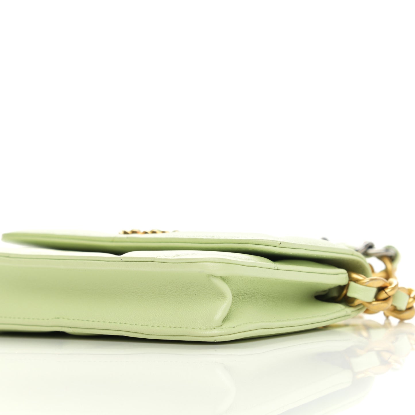 Lambskin Quilted Chanel 19 Clutch With Chain Light Green