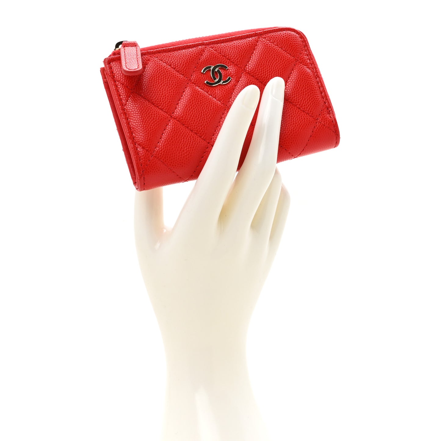 Caviar Quilted Zipped Key Holder Case Red