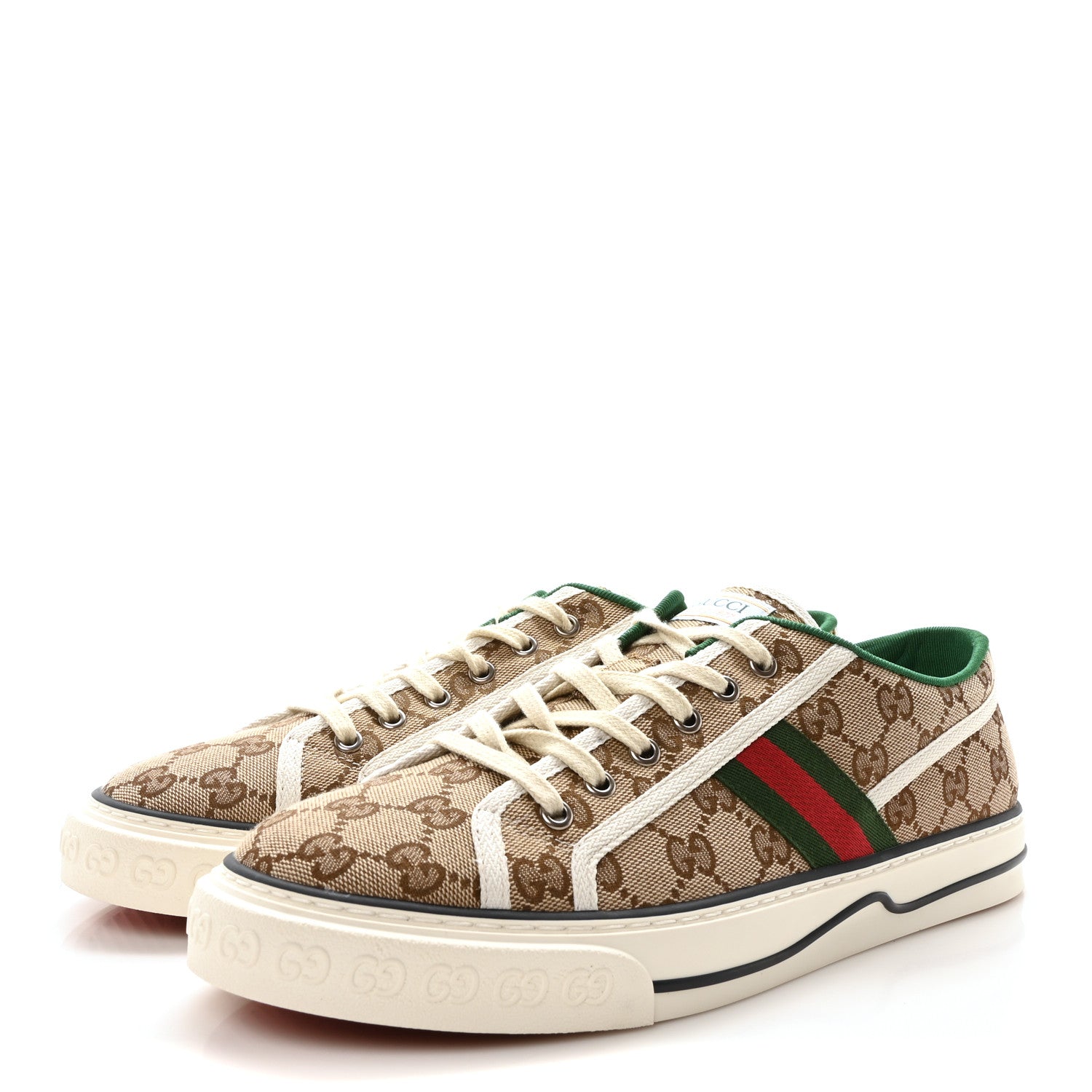 Gucci GG Monogram Web Mens 1977 Tennis Sneakers 9 Beige Ebony Mystic White Vert 4 of 9