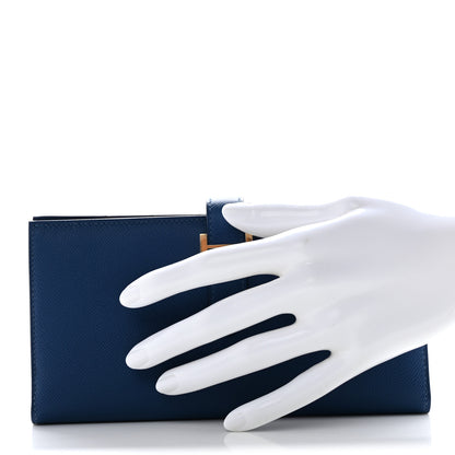 Hermes Grained Monsieur Bearn Gusset Wallet Bleu de Prusse 2 of 8