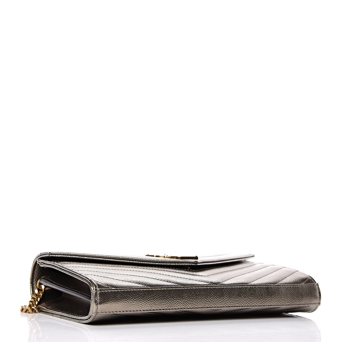 Iridescent Grain De Poudre Matelasse Chevron Monogram Chain Wallet Gold