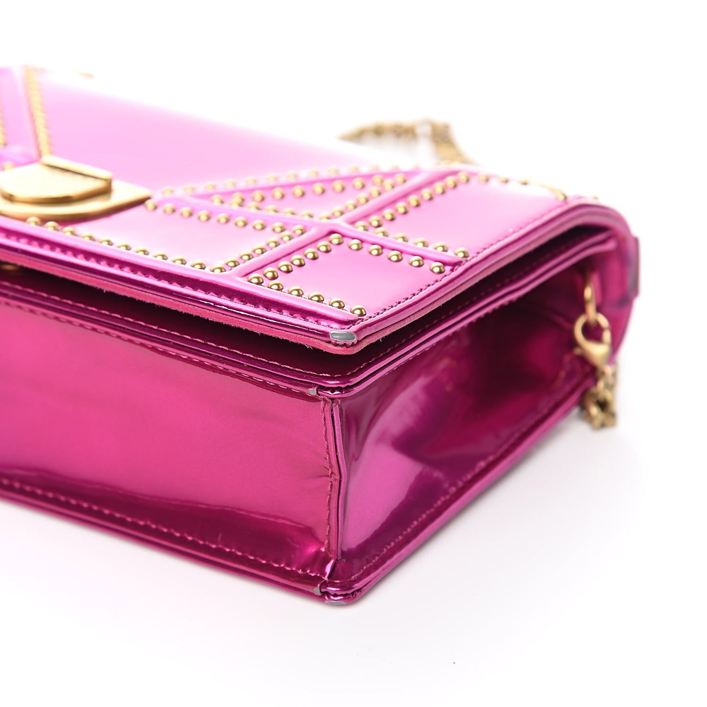 Patent Studded Diorama Top Handle Wallet on Chain Pouch Pink